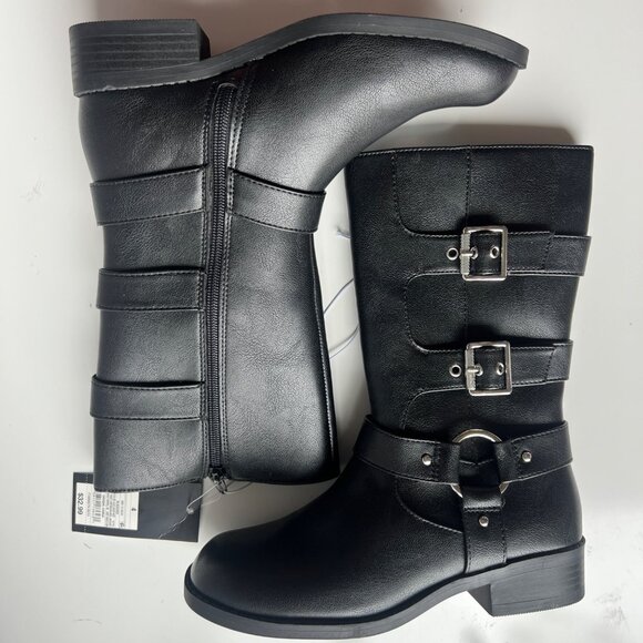 Art Class Black Mid-Calf Boots With Triple Buckle Details & Side Zipper Girls 4 - Picture 4 of 10